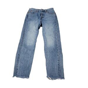 Levis Jeans Womens 24 Blue Wedgie High Rise Tapered Leg Button Fly‎ Raw Hem Boho